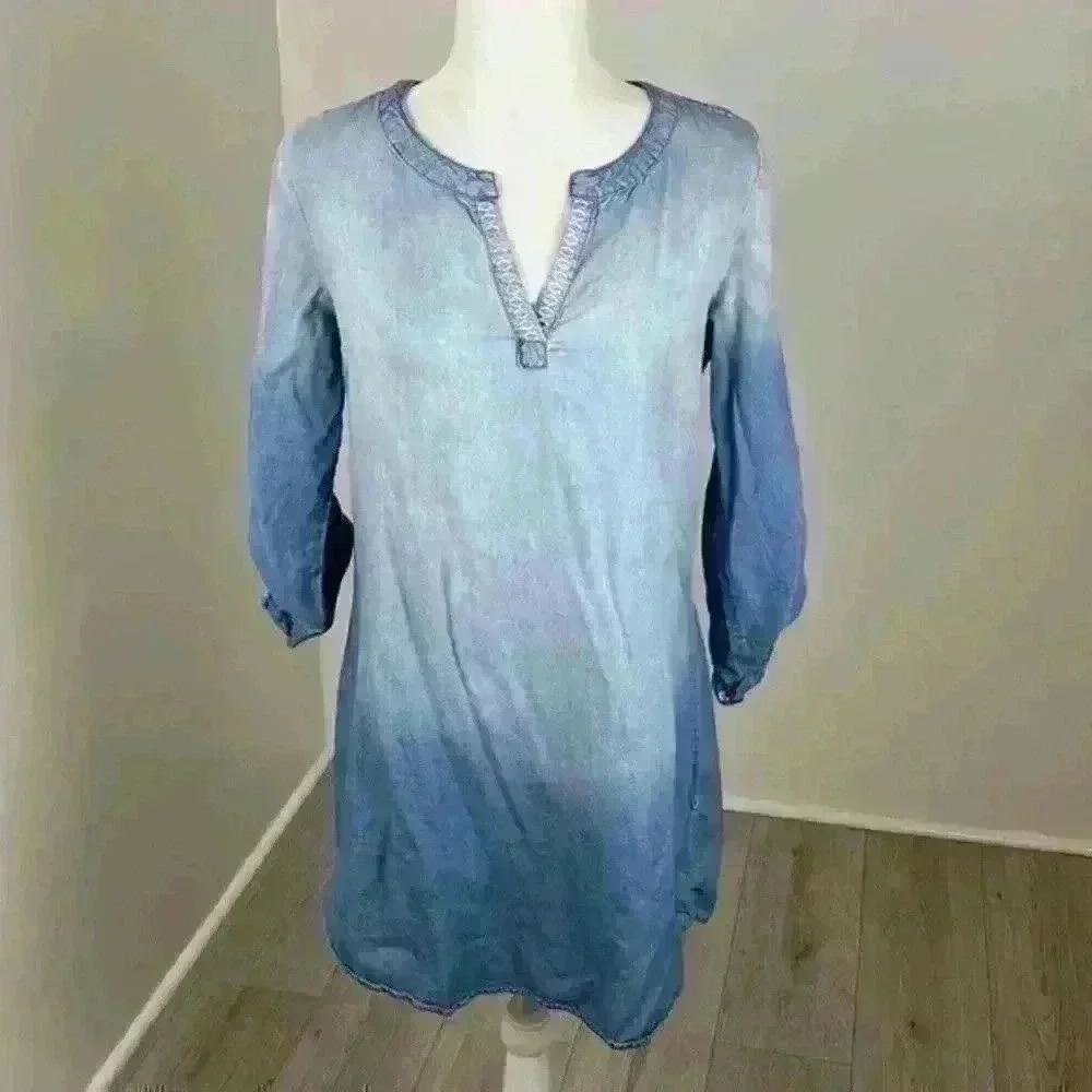 AUW Light Blue Quarter Sleeve Sun Dress Size M